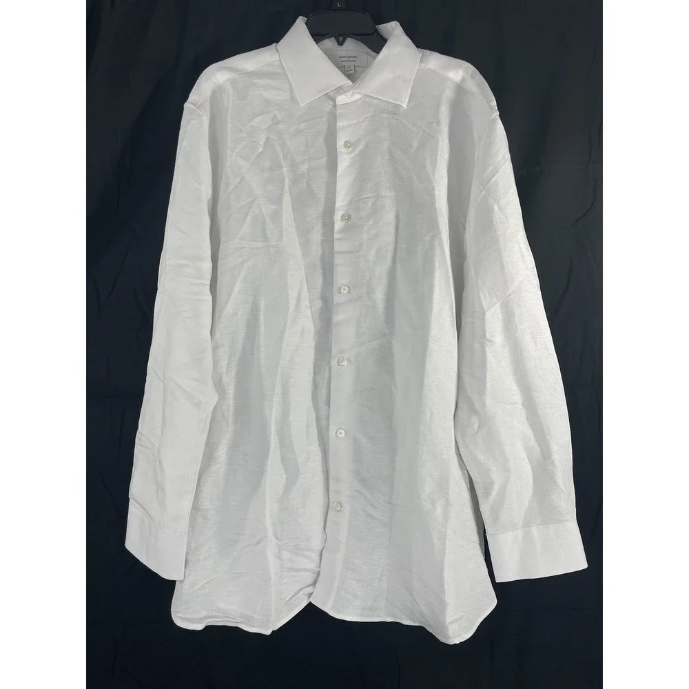 NWT Banana Republic Men's White Slim Linen Blend Button Up Long Sleeve Top XL
